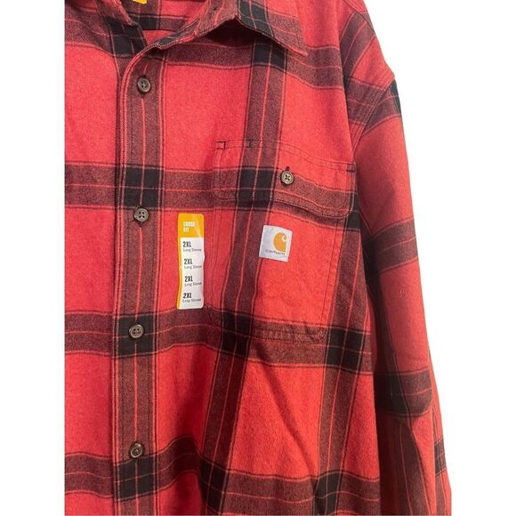 Carhartt Men's Red Black Plaid Loose Fit Flannel Button Down Shirt Size 2XL NWT - Picture 2 of 11